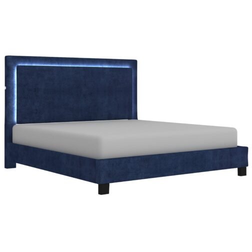 Rome Blue Velvet Platform bed With Light - Image 2