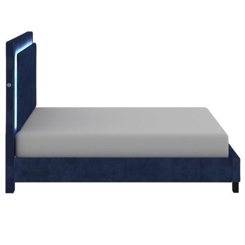 Rome Blue Velvet Platform bed With Light - Image 3