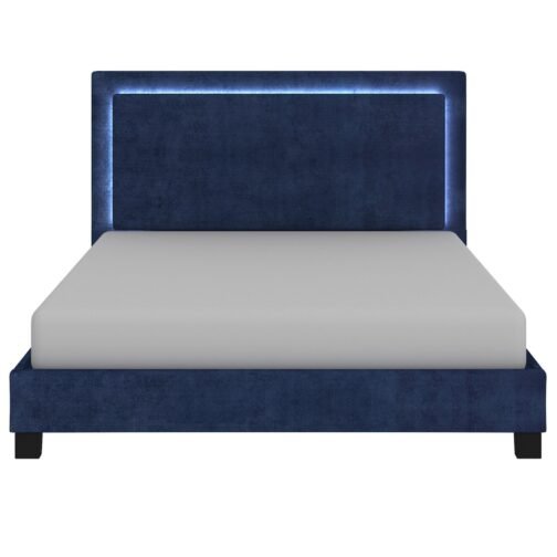 Rome Blue Velvet Platform bed With Light - Image 4