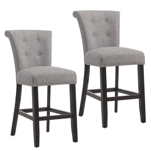 Velma 26'' Counter Stool, set of 2, in Grey with Coffee Legs - Image 5