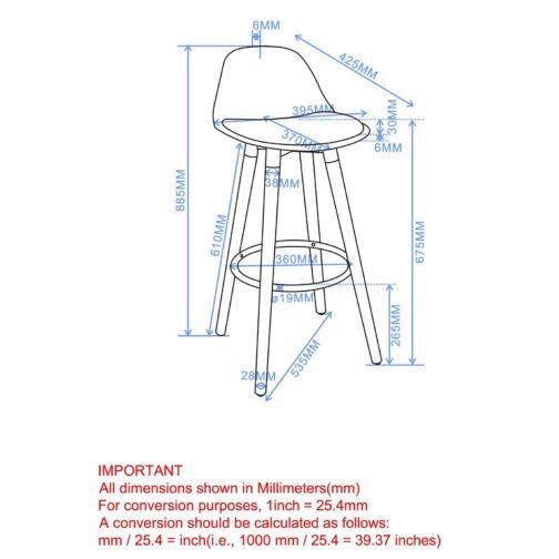 Dia 26'' Counter Stool, set of 2, in Black - Image 6