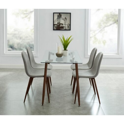 Abby/Lynn 5pc Dining Set in Walnut with Grey Chair