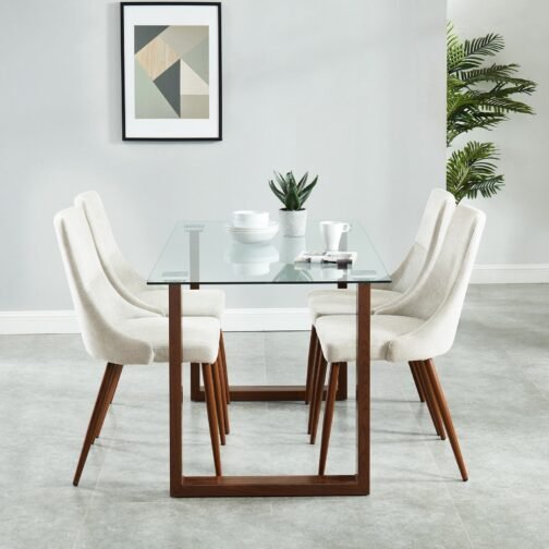Fran/Nora 5pc Dining Set, Walnut/Beige