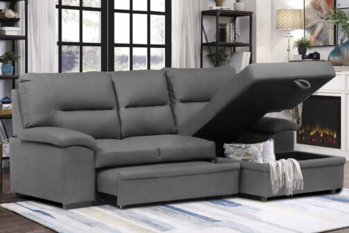 6812 Sleeper Sectional With Storage Chaise Facing Right (Grey) - Image 2