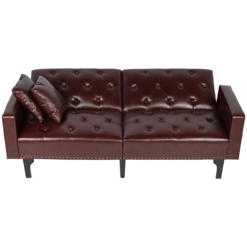 White or Burgundy Convertible Sofa Bed Split Back - Image 4