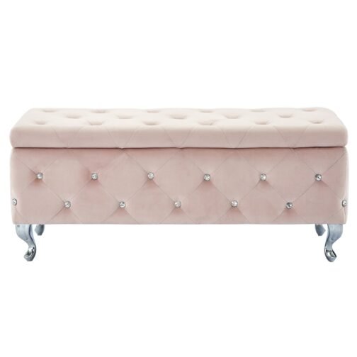 Monica Rectangular Storage Ottoman in Blush - Image 3