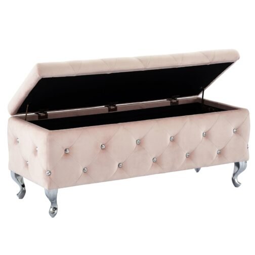 Monica Rectangular Storage Ottoman in Blush - Image 4