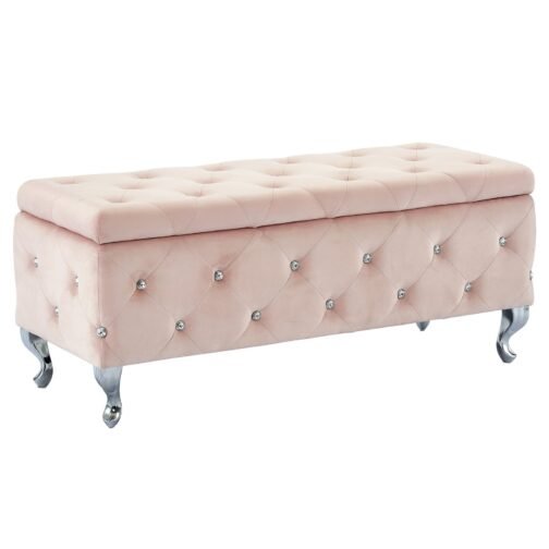 Monica Rectangular Storage Ottoman in Blush