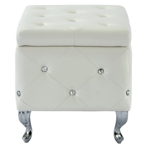 Monica Square Storage Ottoman in White - Image 4