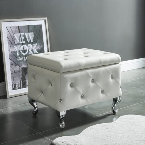 Monica Square Storage Ottoman in White - Image 2