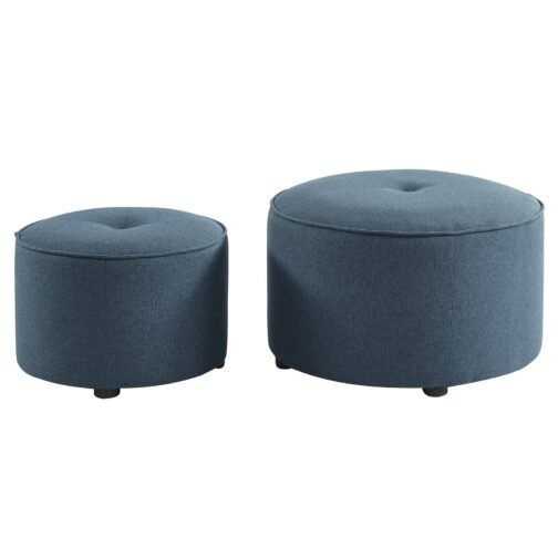 Ritu 2pc Round Ottoman set in Blue - Image 2