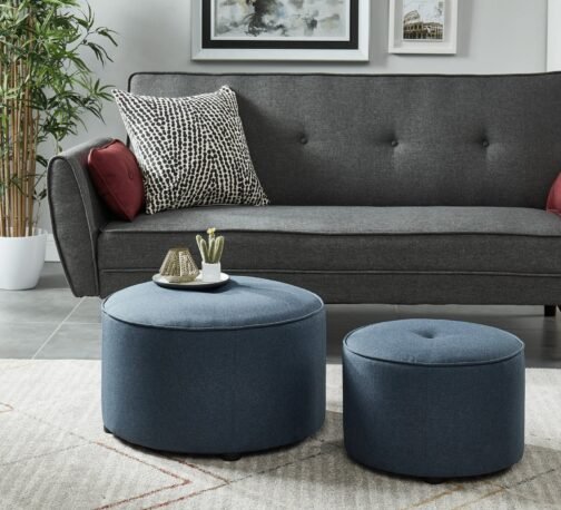 Ritu 2pc Round Ottoman set in Blue - Image 4
