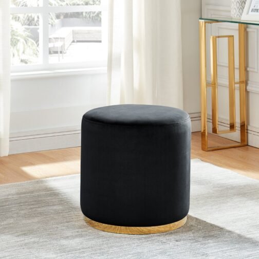 Sona Round Ottoman in Black & Gold - Image 2