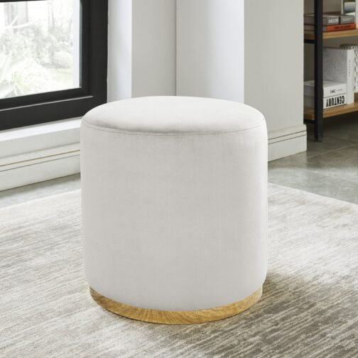 Sona Round Ottoman in Ivory & Gold - Image 2