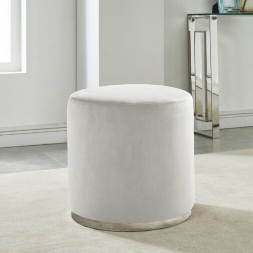 Opie Round Ottoman in Ivory & Silver - Image 2