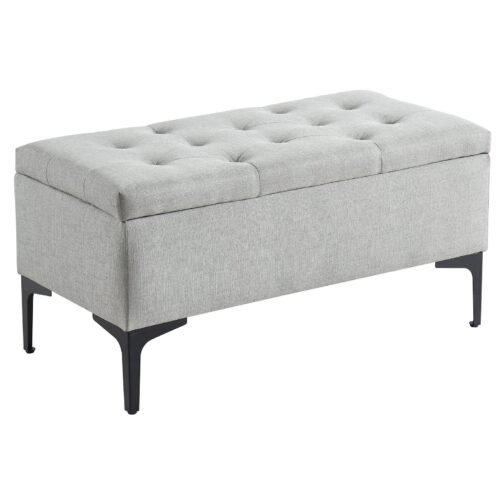 Taylor Rectangular Storage Ottoman in Light Grey/Black
