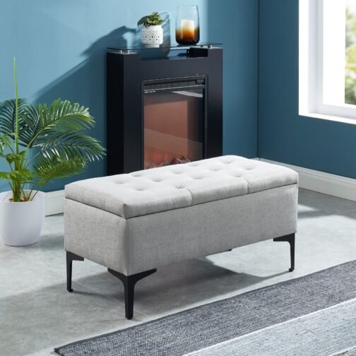 Taylor Rectangular Storage Ottoman in Light Grey/Black - Image 2