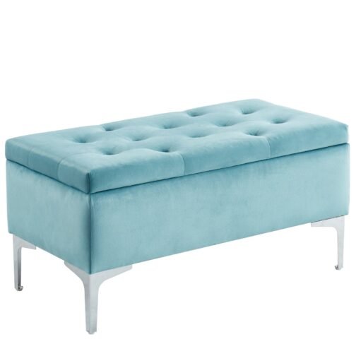 Monica Rectangular Storage Ottoman in Teal/Silver