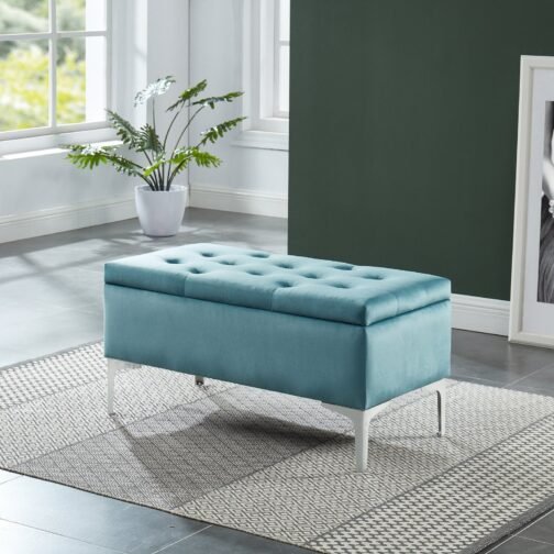 Monica Rectangular Storage Ottoman in Teal/Silver - Image 2