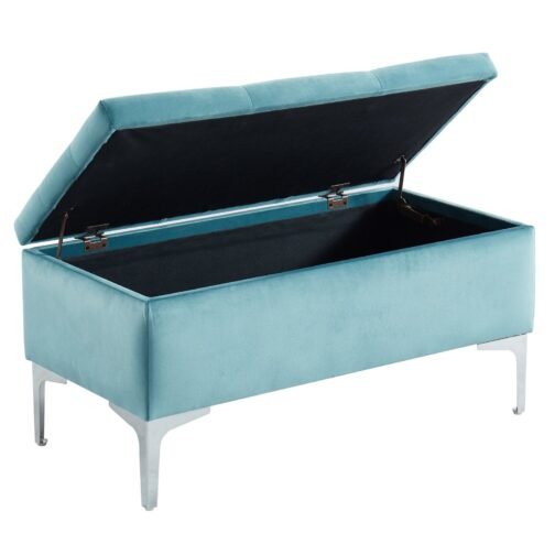 Monica Rectangular Storage Ottoman in Teal/Silver - Image 3