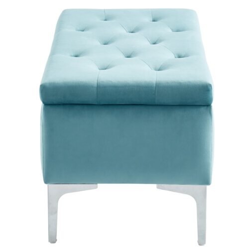 Monica Rectangular Storage Ottoman in Teal/Silver - Image 4