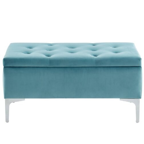 Monica Rectangular Storage Ottoman in Teal/Silver - Image 5