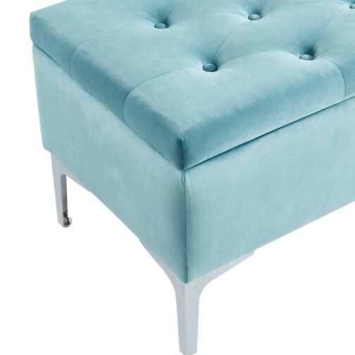 Monica Rectangular Storage Ottoman in Teal/Silver - Image 6