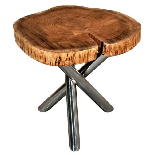 Shlok Accent Table in Natural with Chrome Legs