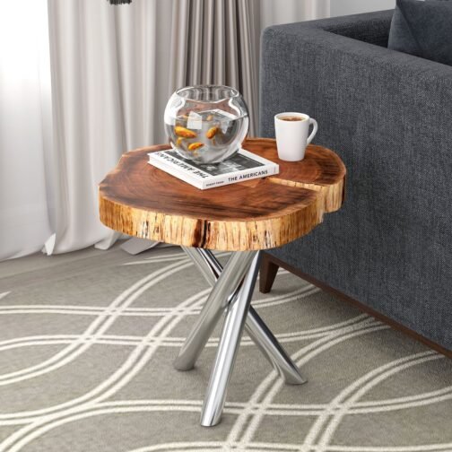 Shlok Accent Table in Natural with Chrome Legs - Image 2