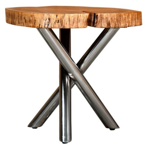 Shlok Accent Table in Natural with Chrome Legs - Image 3