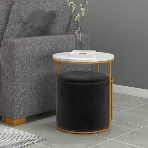 Leo Accent Table & Storage Ottoman Set in Black - Image 2