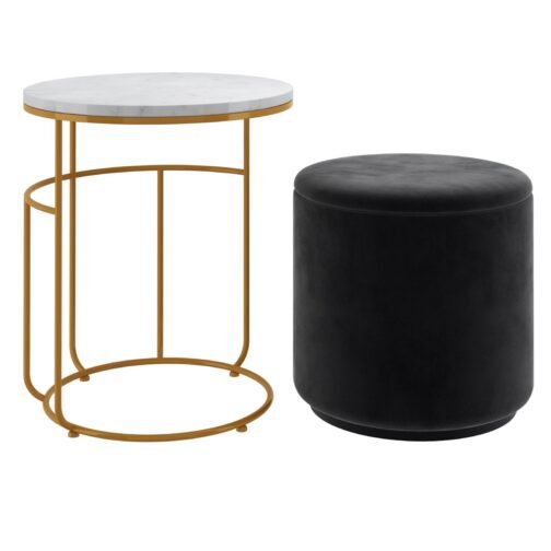 Leo Accent Table & Storage Ottoman Set in Black - Image 3