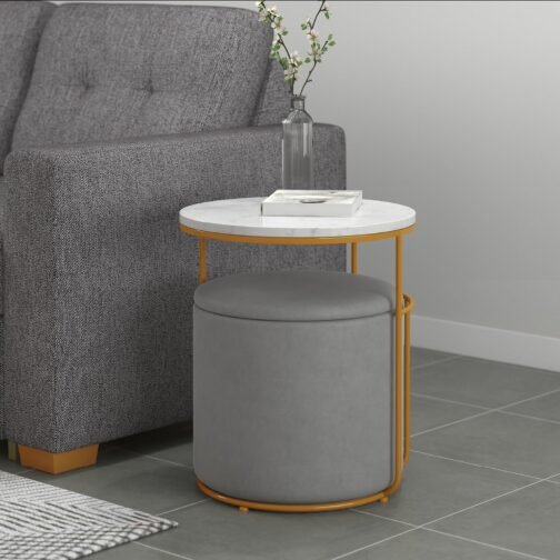 Leo Accent Table & Storage Ottoman Set in Grey - Image 2