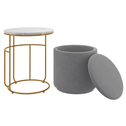 Leo Accent Table & Storage Ottoman Set in Grey - Image 3