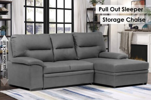 6812 Sleeper Sectional With Storage Chaise Facing Right (Grey) - Image 4