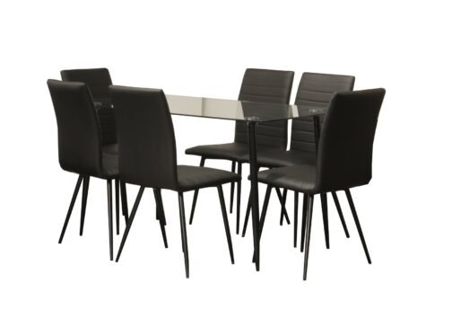 DT - 313 Black Table with Y309 chairs 7 pcs set