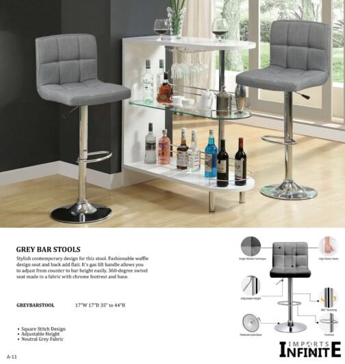 1101V Grey Bar Stool FINISH: Grey Fabric - Image 2