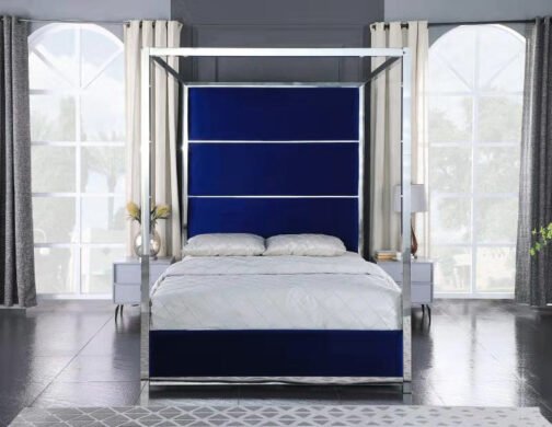 Madison Pillar Bed - Blue Velvet - Image 2