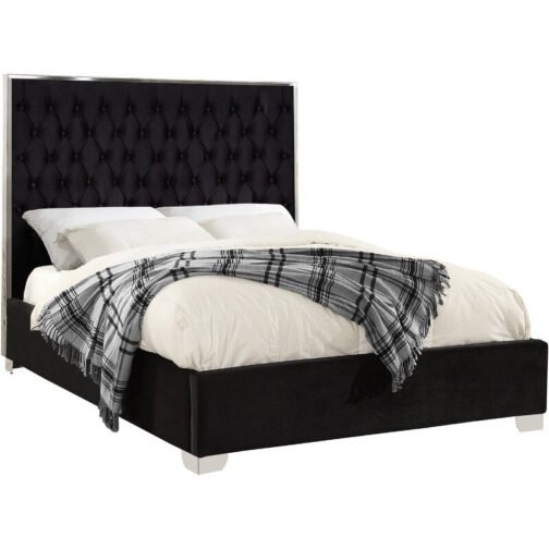 Violet Tufted Bed Black Velvet with Chrome Frame - Image 2