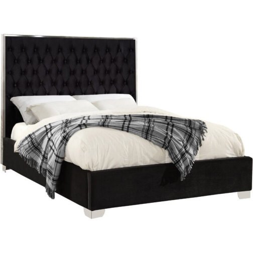 Violet Black Velvet Upholstered Platform Bed