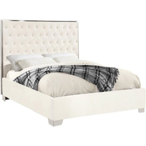 Violet Tufted Bed White Leather with Chrome Frame - Image 2