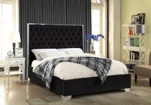 Violet Black Velvet Upholstered Platform Bed - Image 2