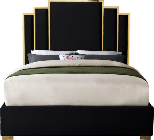 Chloe Tufted Bed Black Velvet with Gold Frame - Image 2