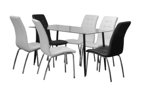 DT - 313 Black Table with 190 Black/White chairs 7 pcs set