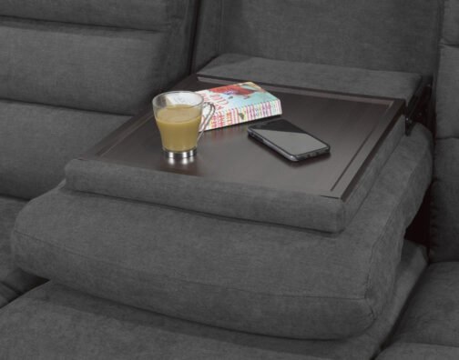 Marissa Recliner Sofa With Drop Down Tray (Grey) - Image 3