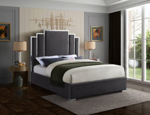 Chloe Chanel Bed - Grey Velvet With Silver Trim - Image 2