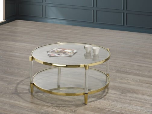 Round Glass Coffee Table (Gold) - Image 2
