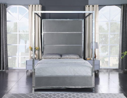 Madison Pillar Bed - Grey Velvet - Image 2