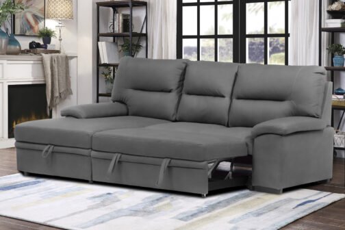 6812 Sleeper Sectional With Storage Chaise Facing Left (Grey)