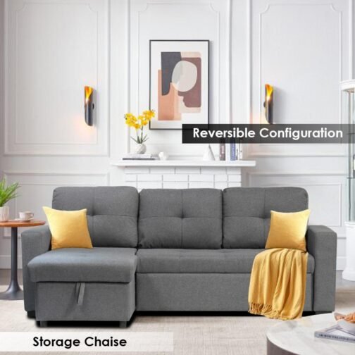 Grey sectional sofa bed with storage